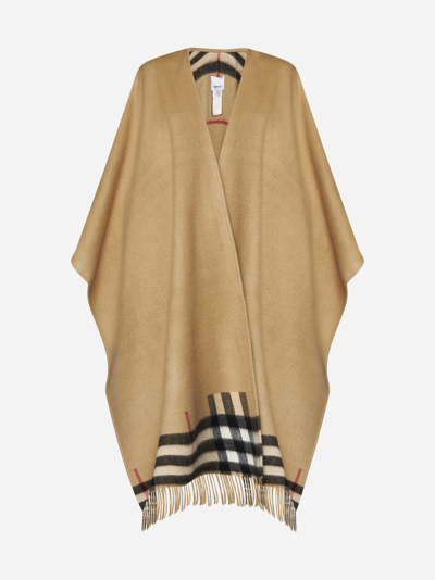 Shop Burberry Wool And Cashmere Check Cape In Archive Beige