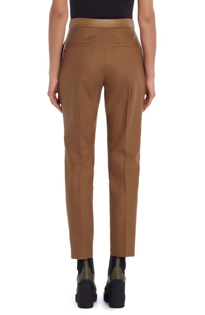 Shop Moncler Front Seam High Waist Wool Skinny Pants In Tan