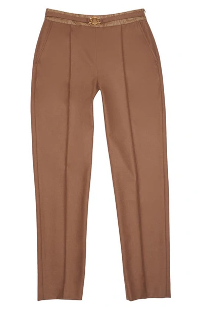 Shop Moncler Front Seam High Waist Wool Skinny Pants In Tan
