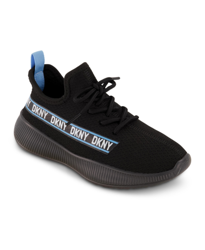 Shop Dkny Little Girls & Boys Slip On Landon Stretchy Knit Sneakers In Black