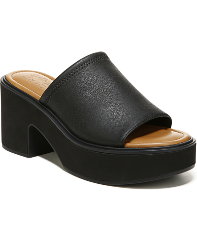Shop Naturalizer Cassie Platform Slides Women's Shoes In Black Stretch Faux Leather