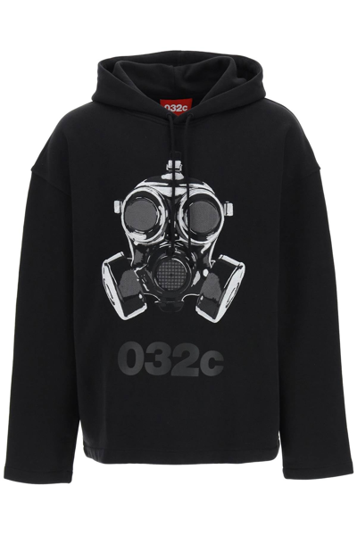 Shop 032c Hooded Sweatshirt With Mask Embroidery In Black