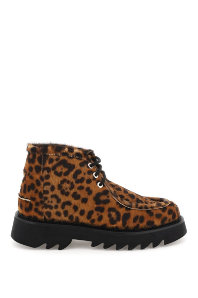 Shop Ami Alexandre Mattiussi Ami Paris Leopard Calfhair Lace-up Ankle Boots In Multicolor
