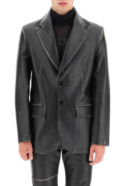 Shop Mm6 Maison Margiela Worn-out Effect Leather Jacket In Black