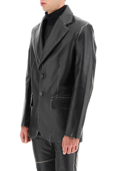 Shop Mm6 Maison Margiela Worn-out Effect Leather Jacket In Black