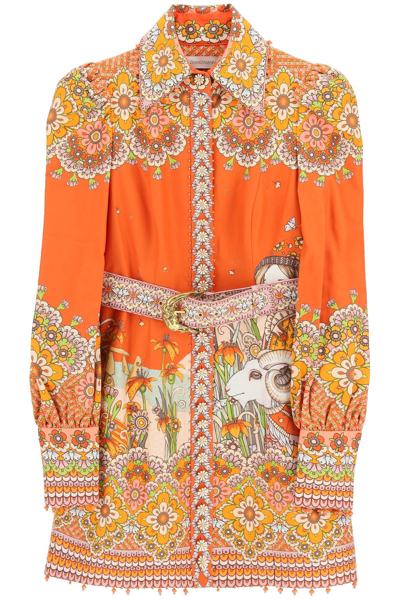 Shop Zimmermann 'kaleidoscope' Cotton Silk Mini Dress In Orange