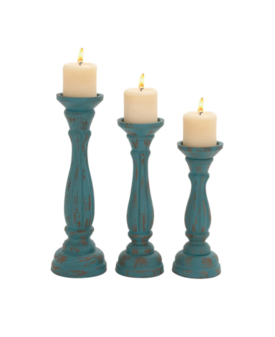 Shop Rosemary Lane Traditional Candle Holders, Set Of 3 In Blue