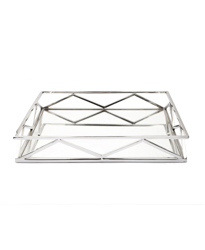 Shop Classic Touch Oblong Mirror Tray With V-design In Silver-tone