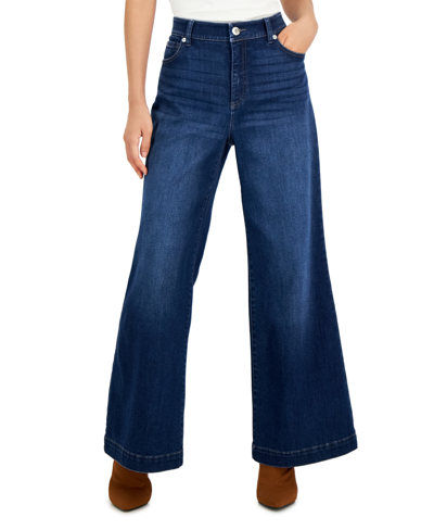 Shop Inc International Concepts Petite High-rise Wide-leg Jeans, Created For Macy's In Dark Indigo