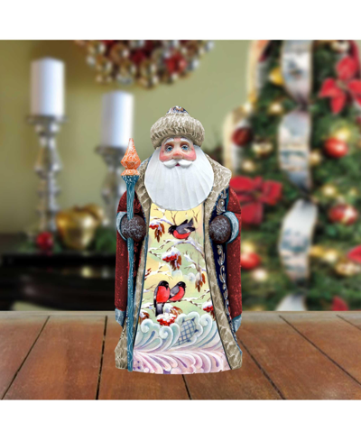 Shop G.debrekht Winter's Morning Bird Chirping Santa Wood Carved Holiday Figurine In Multi Color