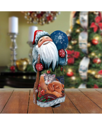 Shop G.debrekht Father Frost Pets Santa Wood Carved Holiday Figurine In Multi Color