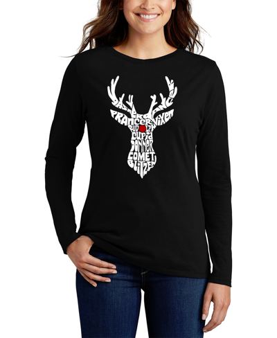 Shop La Pop Art Women's Santa's Reindeer Word Art Long Sleeve T-shirt In Black