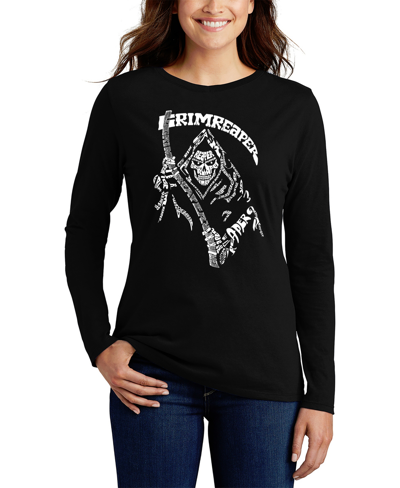 Shop La Pop Art Women's Grim Reaper Word Art Long Sleeve T-shirt In Black
