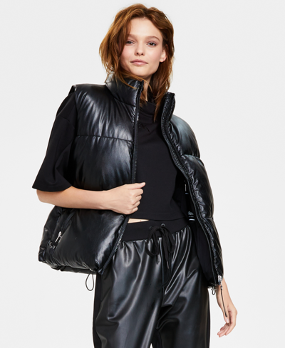 Shop Calvin Klein Jeans Est.1978 Women's Faux-leather Puffer Vest In Black