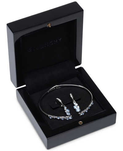 Shop Givenchy Silver-tone 2-pc. Set Stone Scatter Cluster Cuff Bangle Bracelet & Matching Drop Earrings In Blue
