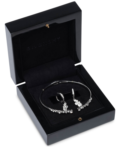 Givenchy Silver-tone 2-pc. Set Stone Scatter Cluster Cuff Bangle Bracelet & Matching Drop Earrings In Crystal