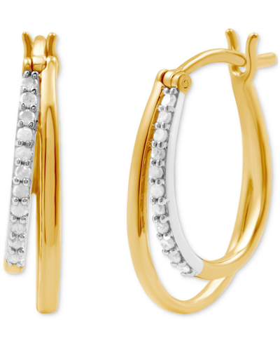 Shop Marsala Diamond & Polished Double Oval Hoop Earrings (1/4 Ct. T.w.) In Sterling Silver & 14k Gold-plate In Sterling Silver Gold-plate
