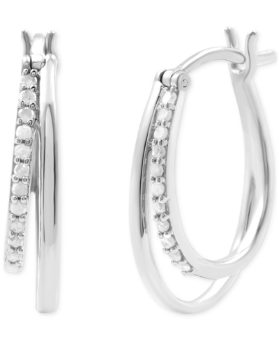 Marsala Diamond & Polished Double Oval Hoop Earrings (1/4 Ct. T.w.) In Sterling Silver In Sterling Silver