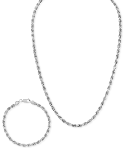 Shop Esquire Men's Jewelry 2-pc. Set 22" Rope Link Chain Necklace & Matching Bracelet, Created For Macy's In Silver