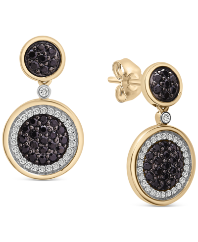 Shop Wrapped In Love Black Diamond (1/2 Ct. T.w.) & White Diamond (1/4 Ct. T.w.) Circle Drop Earrings In 14k Gold, Create In Yellow Gold