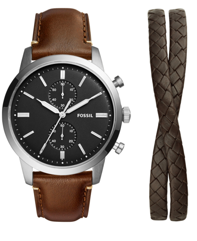 Shop Fossil Men's Townsman Chronograph, Brown Leather Strap Watch, 44mm And Bracelet Set