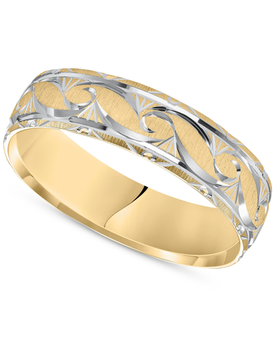 Shop Macy's Men's Satin Finish Design Comfort Fit Wedding Band In 14k Gold In Yellow Gold