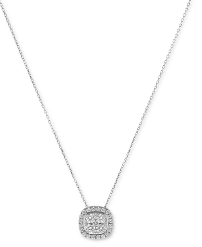 Shop Macy's Diamond Halo Cluster 18" Pendant Necklace (1-1/2 Ct. T.w.) In 14k White Gold