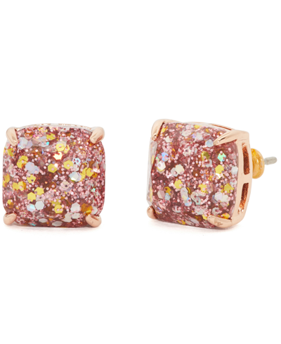 Shop Kate Spade Glitter Crystal Square Stud Earrings In Rose Gold
