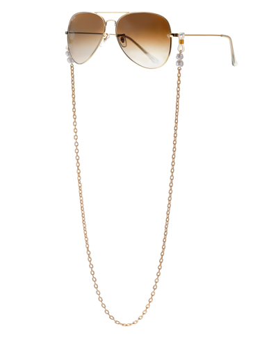 Shop Ettika Women's 18k Gold Plated Wide Link Imitation Pearl Glasses Chain In Gold-plated