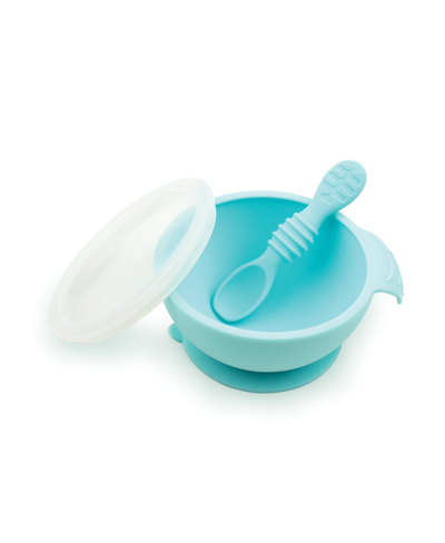 Shop Bumkins Baby Girls And Boys Bowl With Lid And Spoon First Feeding, 3 Piece Set In Blue