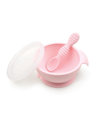 Shop Bumkins Baby Girls Bowl With Lid And Spoon First Feeding, 3 Piece Set In Pink