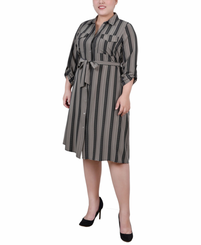 Shop Ny Collection Plus Size Printed Shirt Dress In Gray