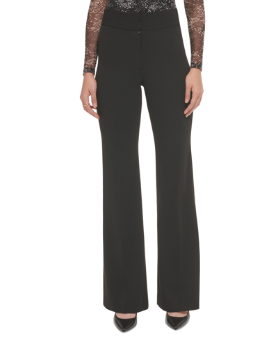 Shop Dkny Polished High Waist Wide Leg Trousers In Black