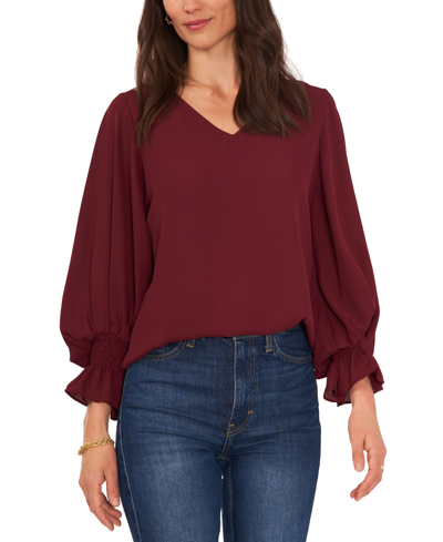 Shop Vince Camuto Women's Ruffled-sleeve Blouse In Deep Cranberry