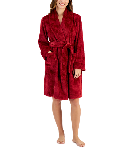 Charter Club Women's Short Plush Floral Wrap Robe, Created For Macy's In Red Floral | ModeSens