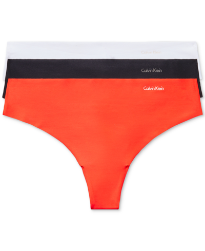 Shop Calvin Klein Women's Invisibles 3-pack Thong Underwear Qd3558 In Tuscan/white/black