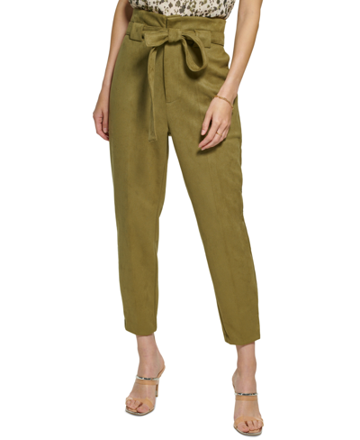 Shop Dkny Women's Faux-suede Tie-front High-waisted Pants In Martini Olive