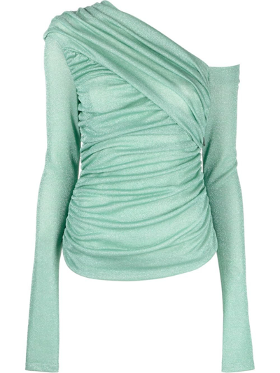 Shop Msgm One-shoulder Draped Top In Green