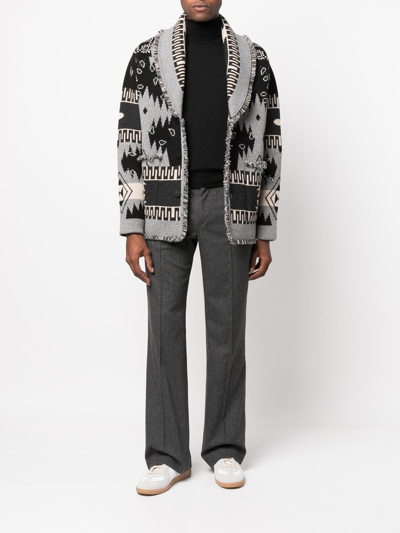 Shop Alanui Intarsia-knit Button-fastening Cardigan In Black