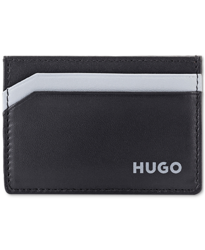 Shop Hugo Men's Subway Leather Logo Stripe Cardholder In Black