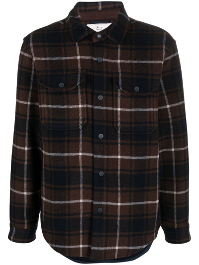 Shop Woolrich Plaid-check Shirt Jacket In Brown