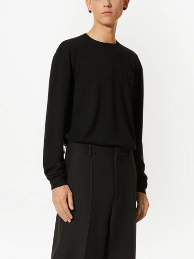 Valentino Stud-embellished Crewneck Wool-knit Jumper In Black