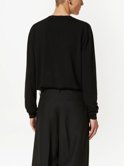Valentino Stud-embellished Crewneck Wool-knit Jumper In Black