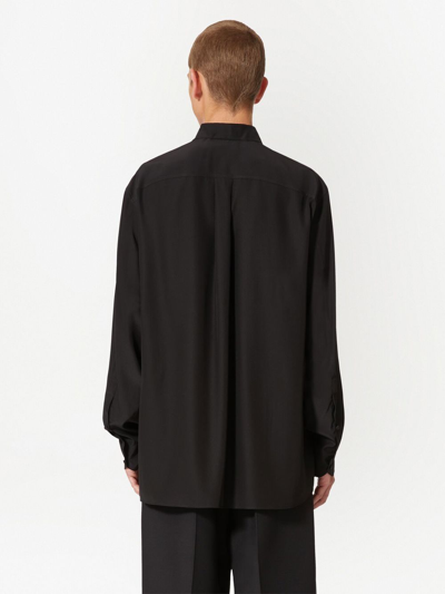 Shop Valentino Long-sleeved Silk Shirt In Black