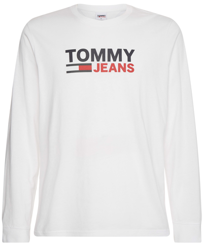 Shop Tommy Hilfiger Tommy Jeans Men's Long Sleeve Corporate Logo T-shirt In White
