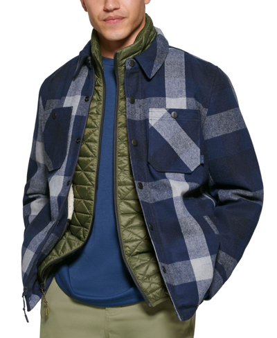 Shop Bass Outdoor Men's Mission Field Sherpa Lined Shirt Jacket In Buffalo Blue Cmbo