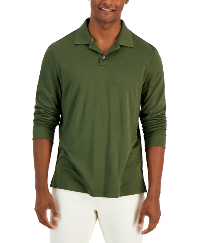 Shop Alfani Men's Regular-fit Solid Long-sleeve Supima Polo Shirt, Created For Macy's In Costa Green