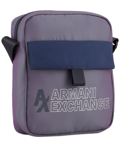 Ax Armani Exchange Men's Metallic Logo Crossbody Bag In Purple | ModeSens