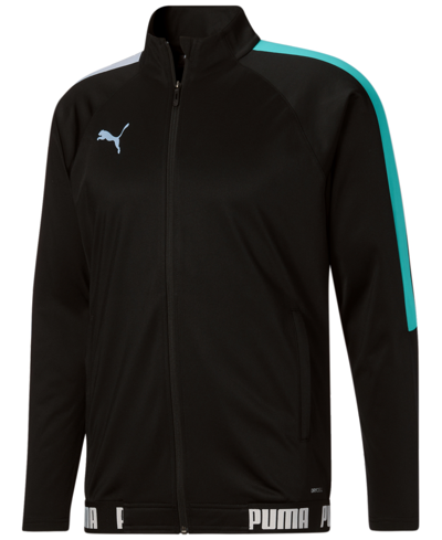 Shop Puma Men's Speed Moisture-wicking Full-zip Logo Track Jacket In Black/ Aqua