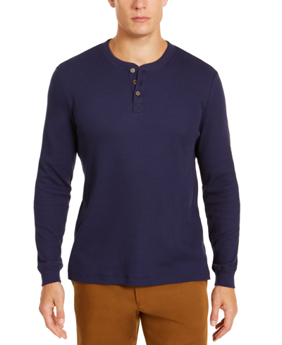 Shop Club Room Men's Thermal Henley Shirt, Created For Macy's In Navy Blue